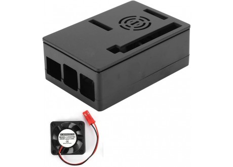 Caja de Protección Raspberry Pi 4 modelo B  Plastica Negra  Con ventilador Cuadrada
