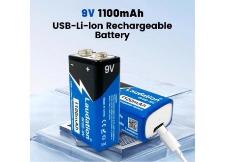 Batería 9v Recargable Li-ion 1100mAh Con puerto De Carga Tipo C